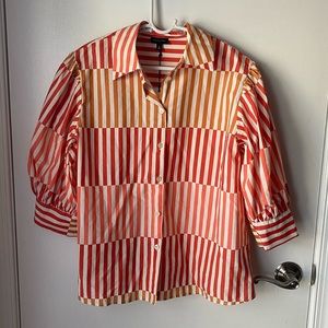 NWT WHO WHAT WEAR Striped Button Down Puff Sleeve Shirt
